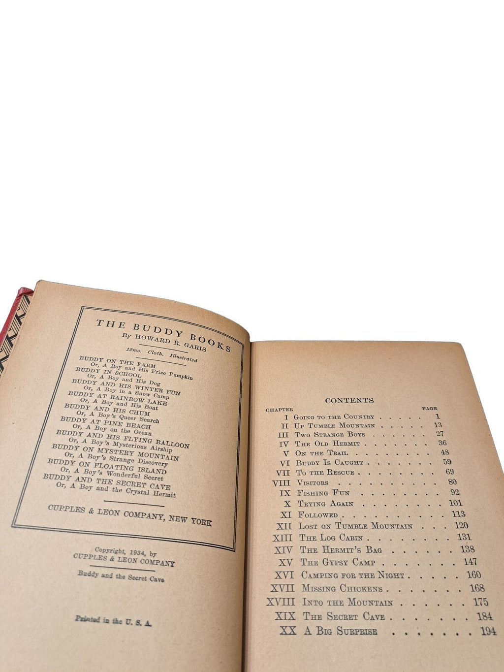 Vintage 1934 Buddy and the Secret Cave book by Howard R Garis