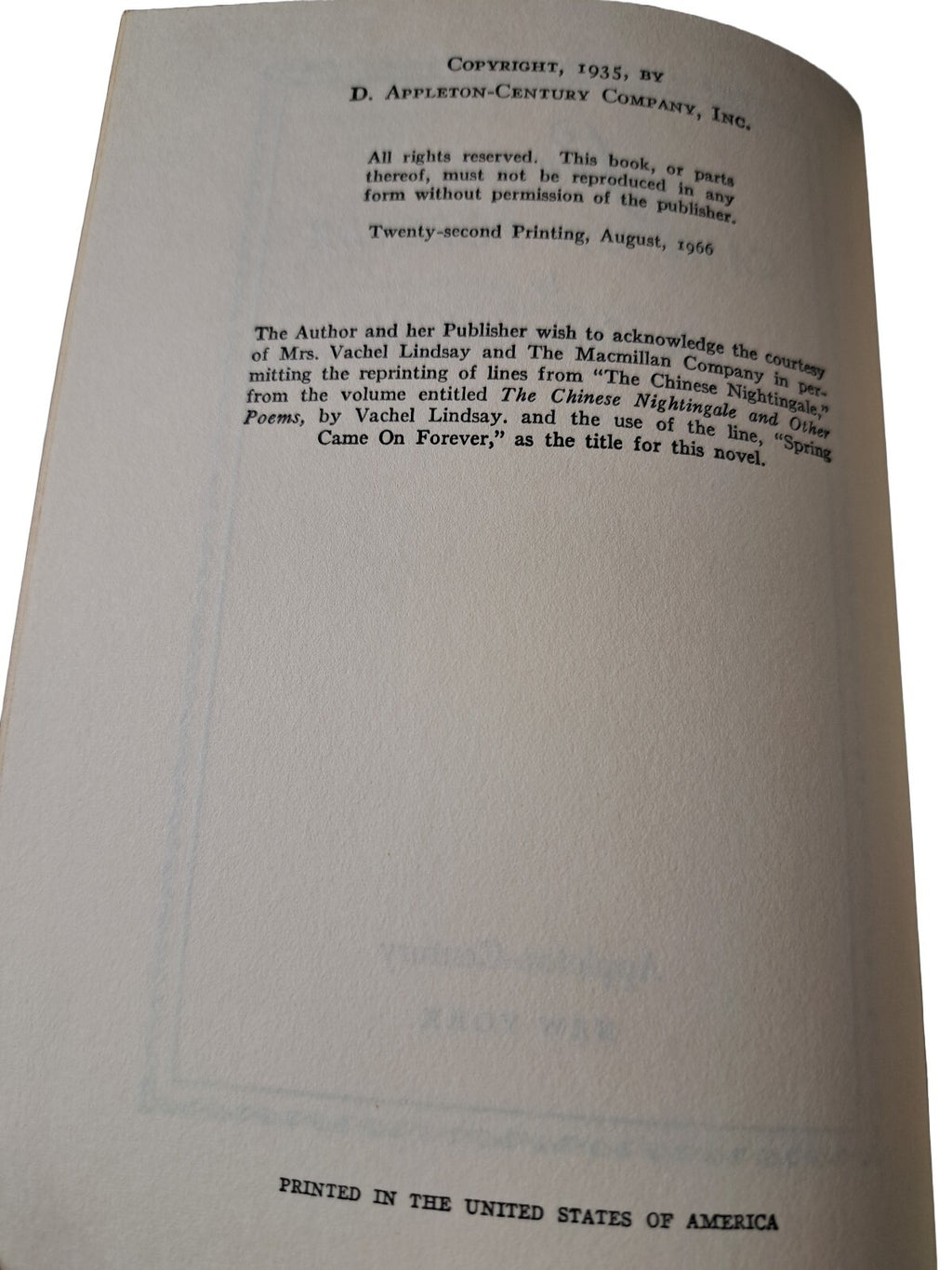 Vintage 1966 edition of Spring Came on Forever by Bess Streeter Aldrich