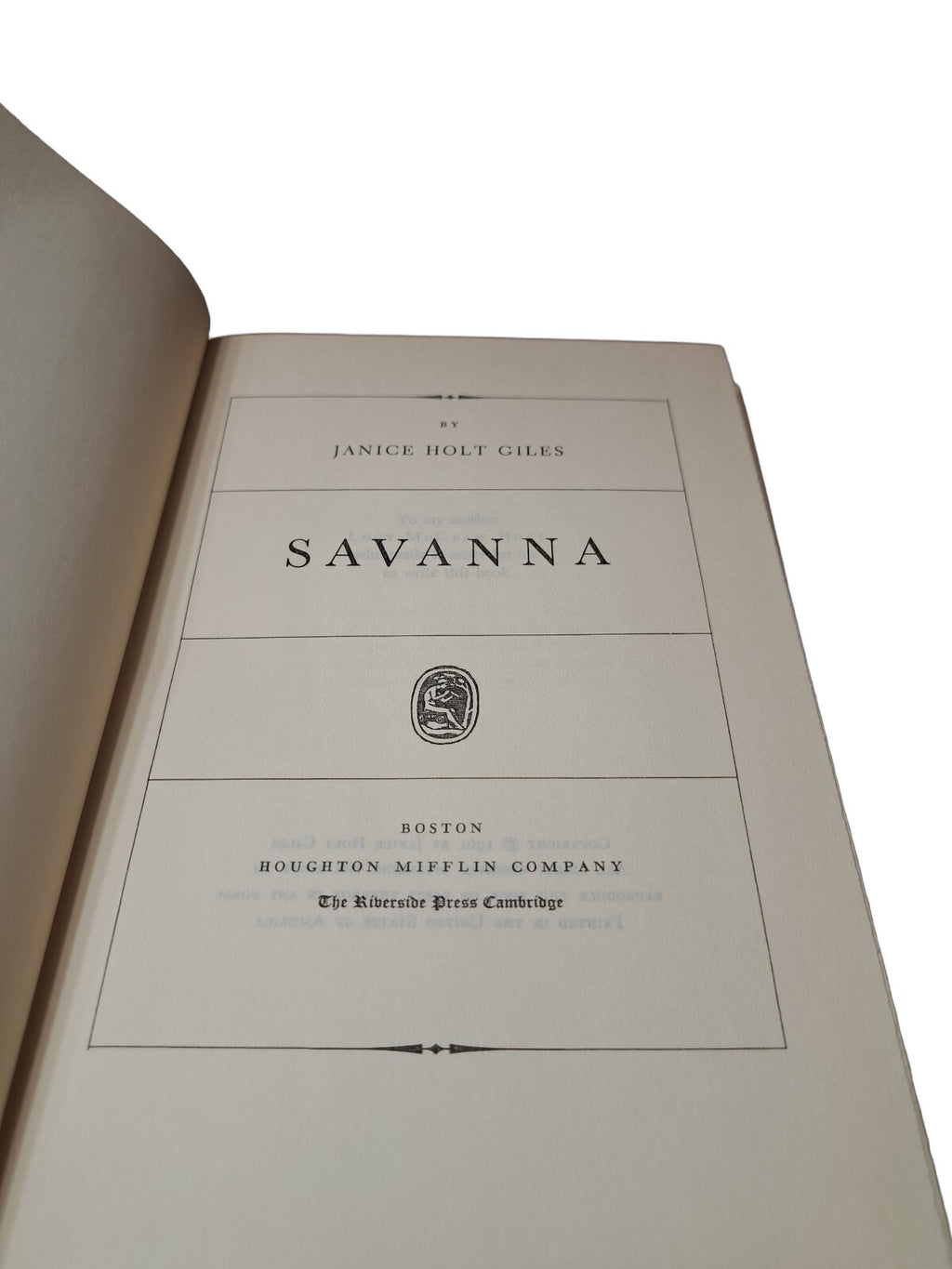 Vintage 1961 Savanna book by Janice Holt Giles