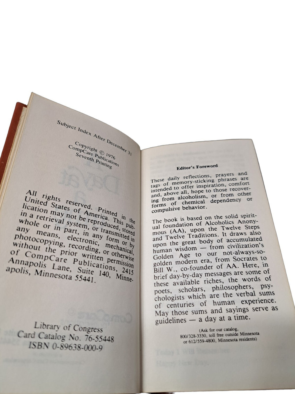 Vintage 1976 A Day at a Time pocket-sized book published by CompCare