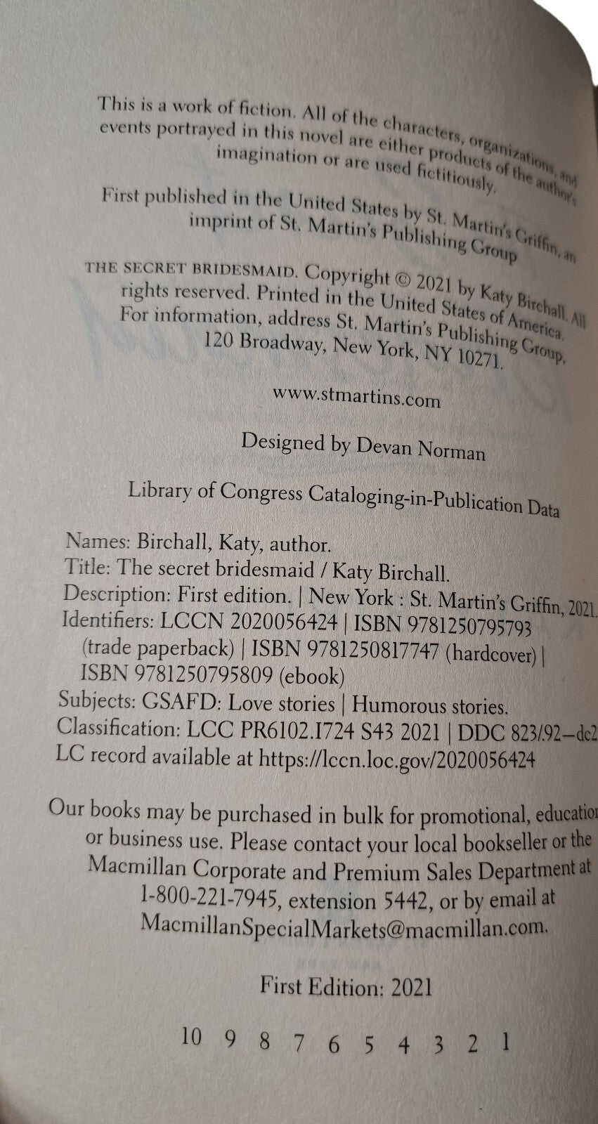 2021 The Secret Bridesmaid by Katy Birchall
