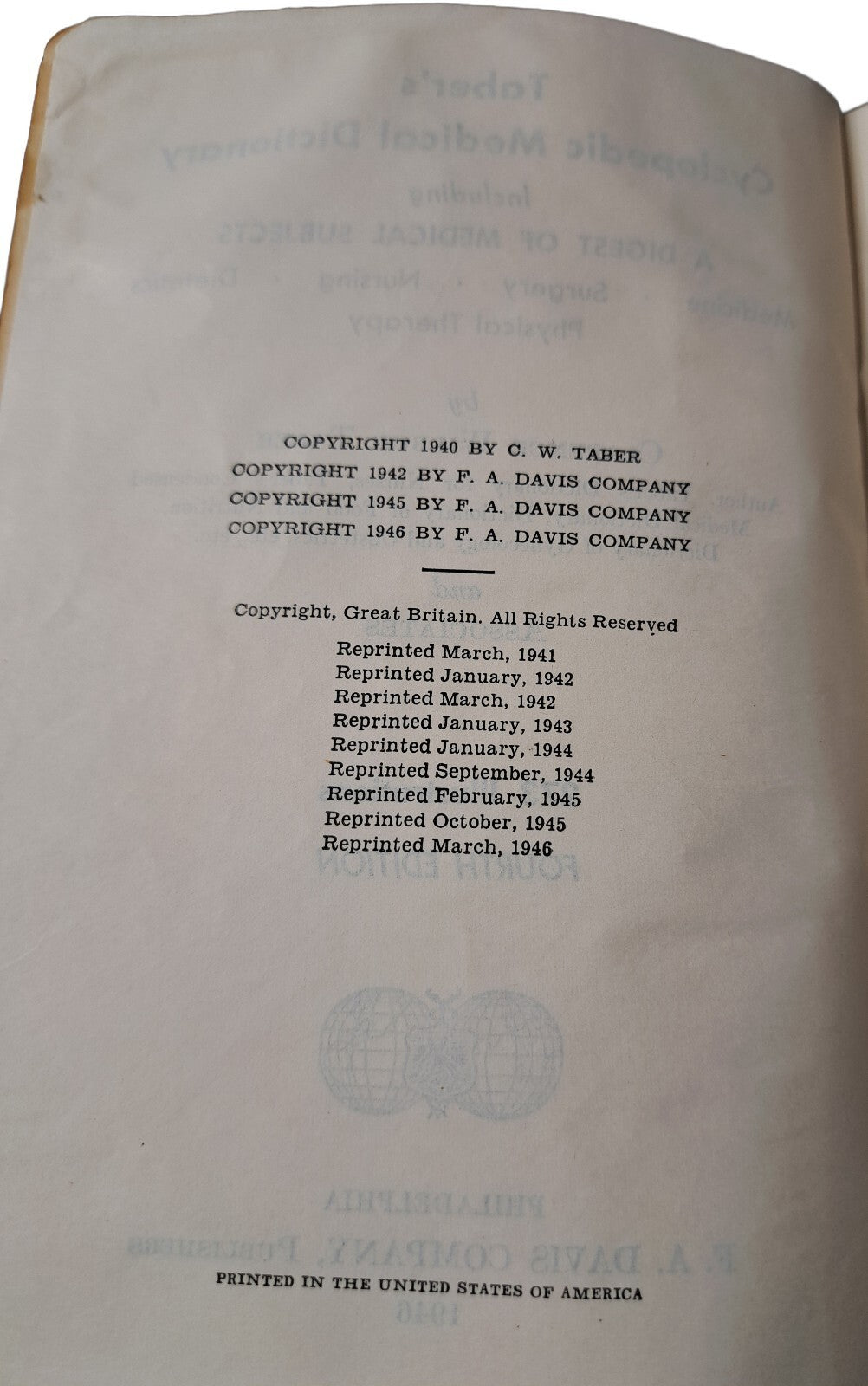 Vintage 1946 Taber's Cyclopedic Medical Dictionary