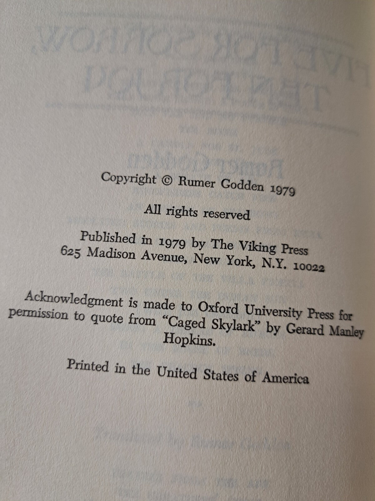 Vintage 1979 Five For Sorrow, Ten For Joy by Rumer Godden