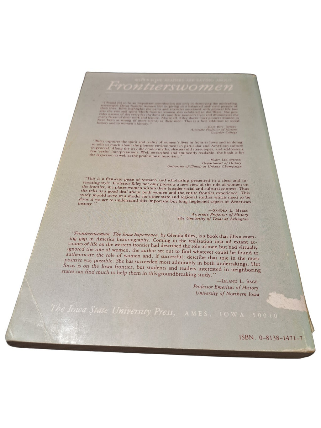 1985 The Frontierswomen: The Iowa Experience by Glenda Riley