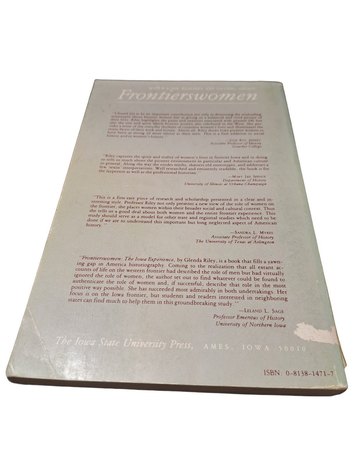 1985 The Frontierswomen: The Iowa Experience by Glenda Riley