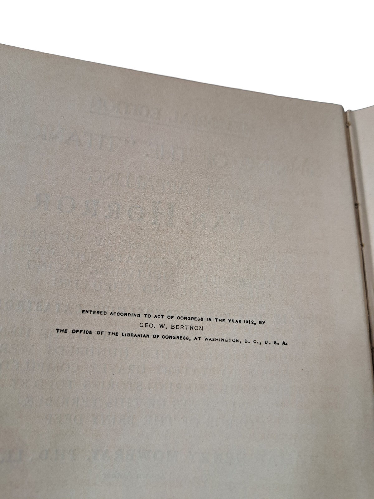 Vintage 1912 Memorial Edition of Sinking of The Titanic book by Jay Mowbray