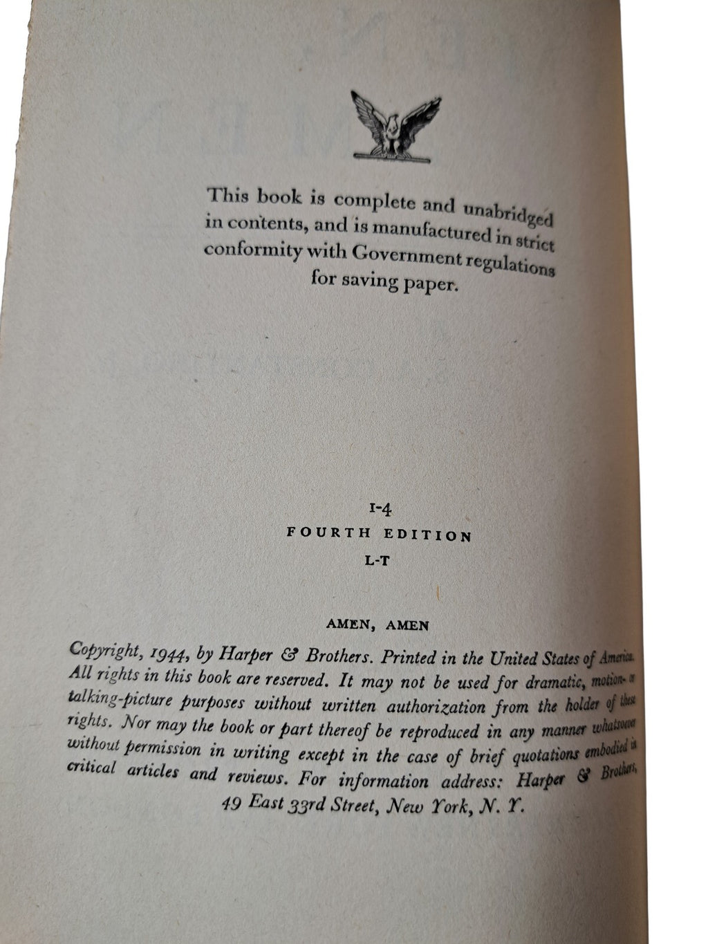Vintage 1944 Amen, Amen book by S A Constantino Jr