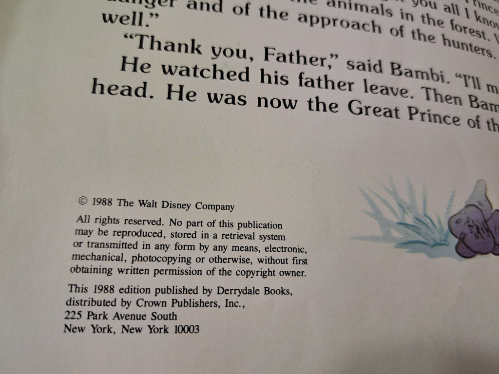 Vintage 1988 Bambi oversized book by Walt Disney