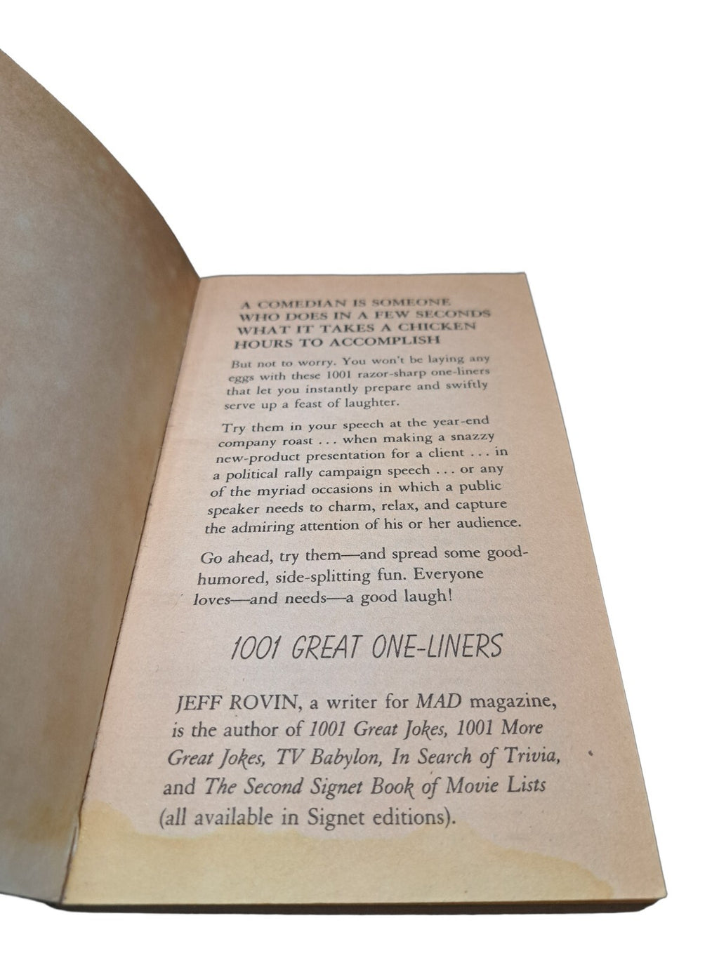 Vintage 1989 1,001 Great One-Liners by Jeff Rovin
