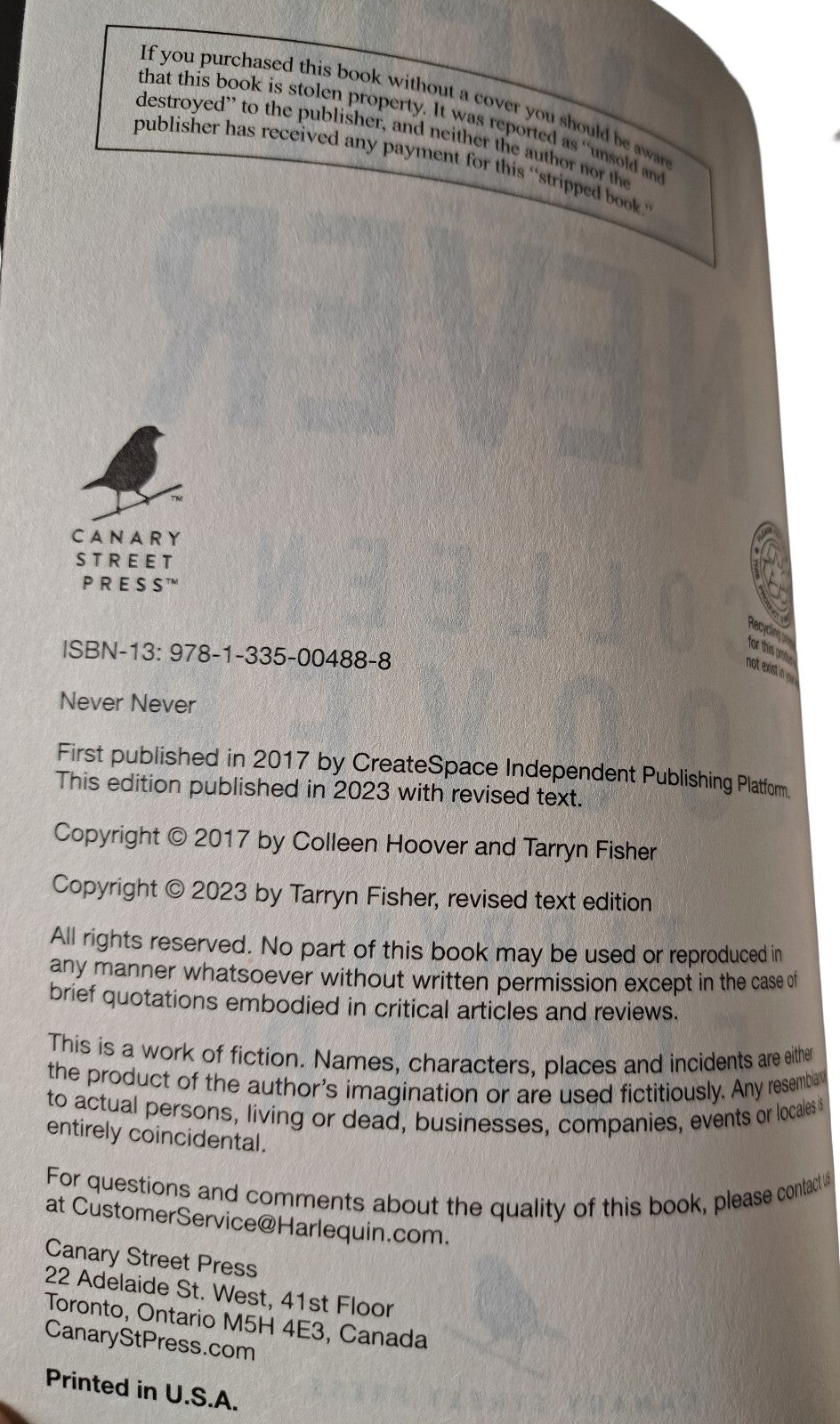 2023 Never Never by Colleen Hoover and Tarryn Fisher