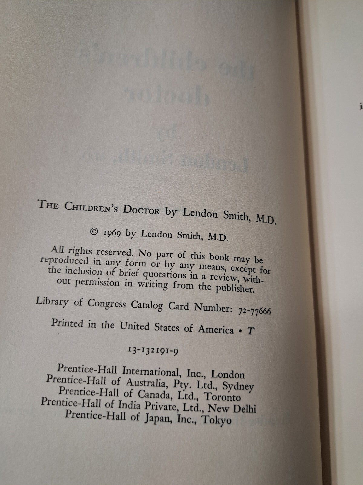 Vintage 1969 The Children's Doctor a book by Lendon Smith, M.D.