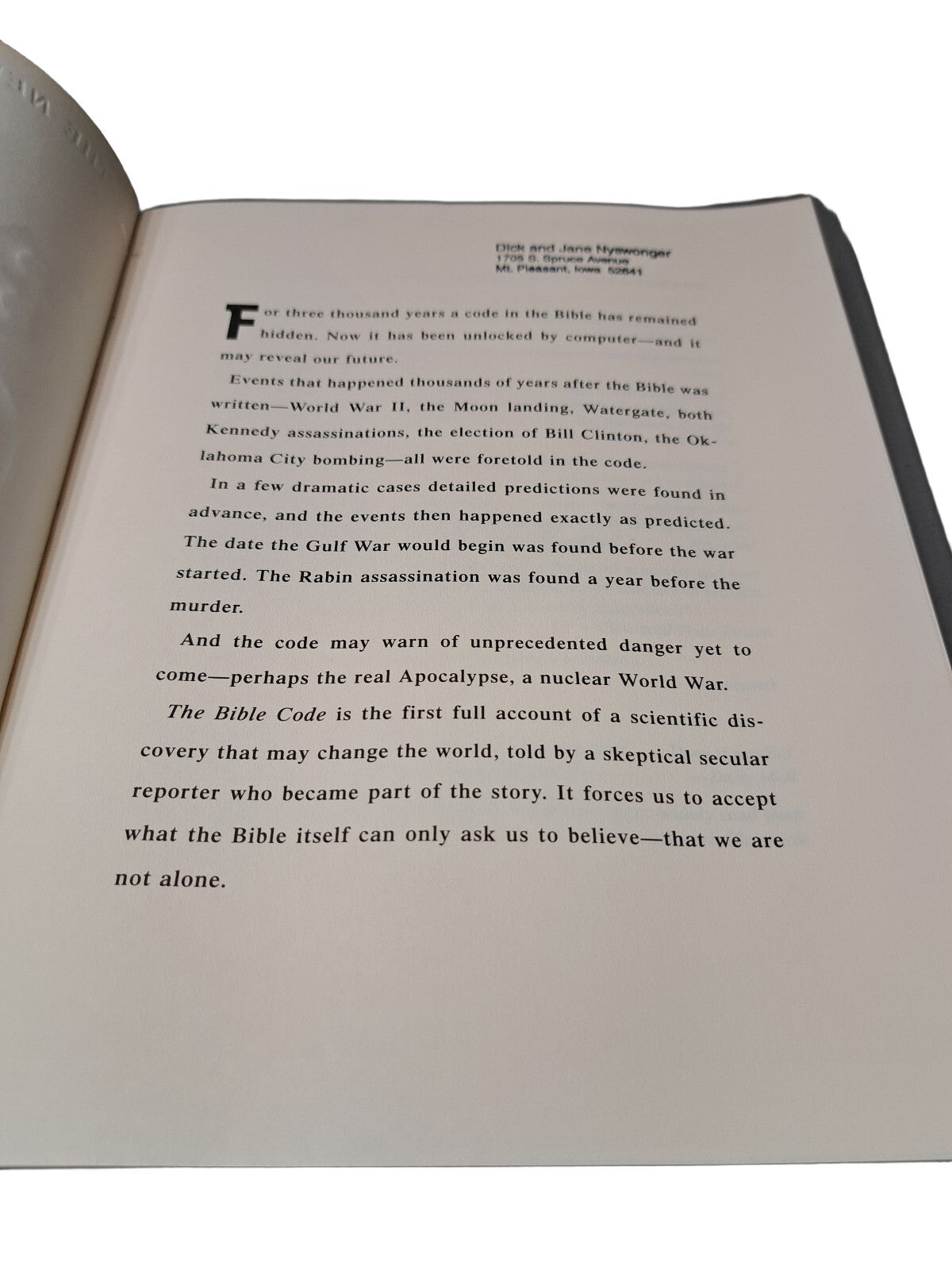 1998 The Bible Code book by Michael Drosnin