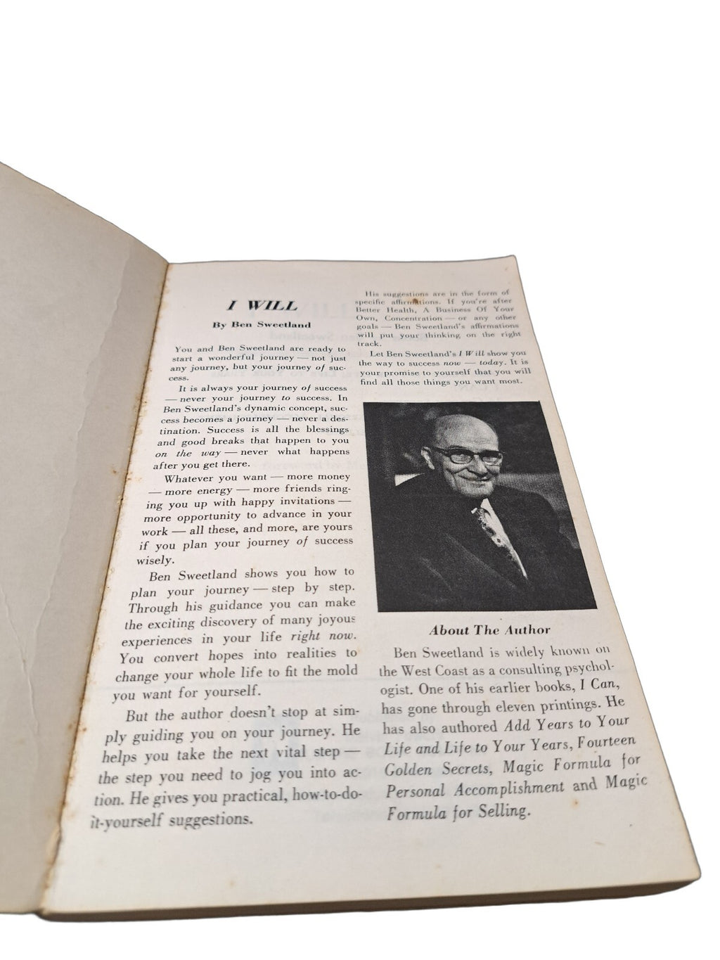 Vintage 1960 I Will by Ben Sweetland foreward by Melvin Powers