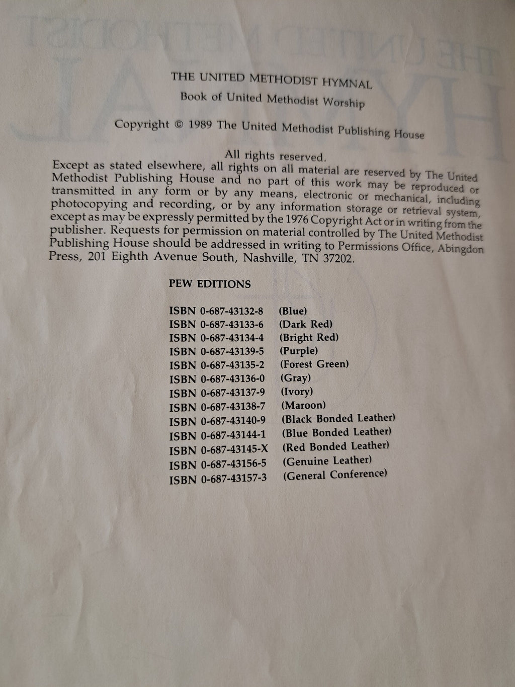 Vintage 1989 The United Methodist Hymnal