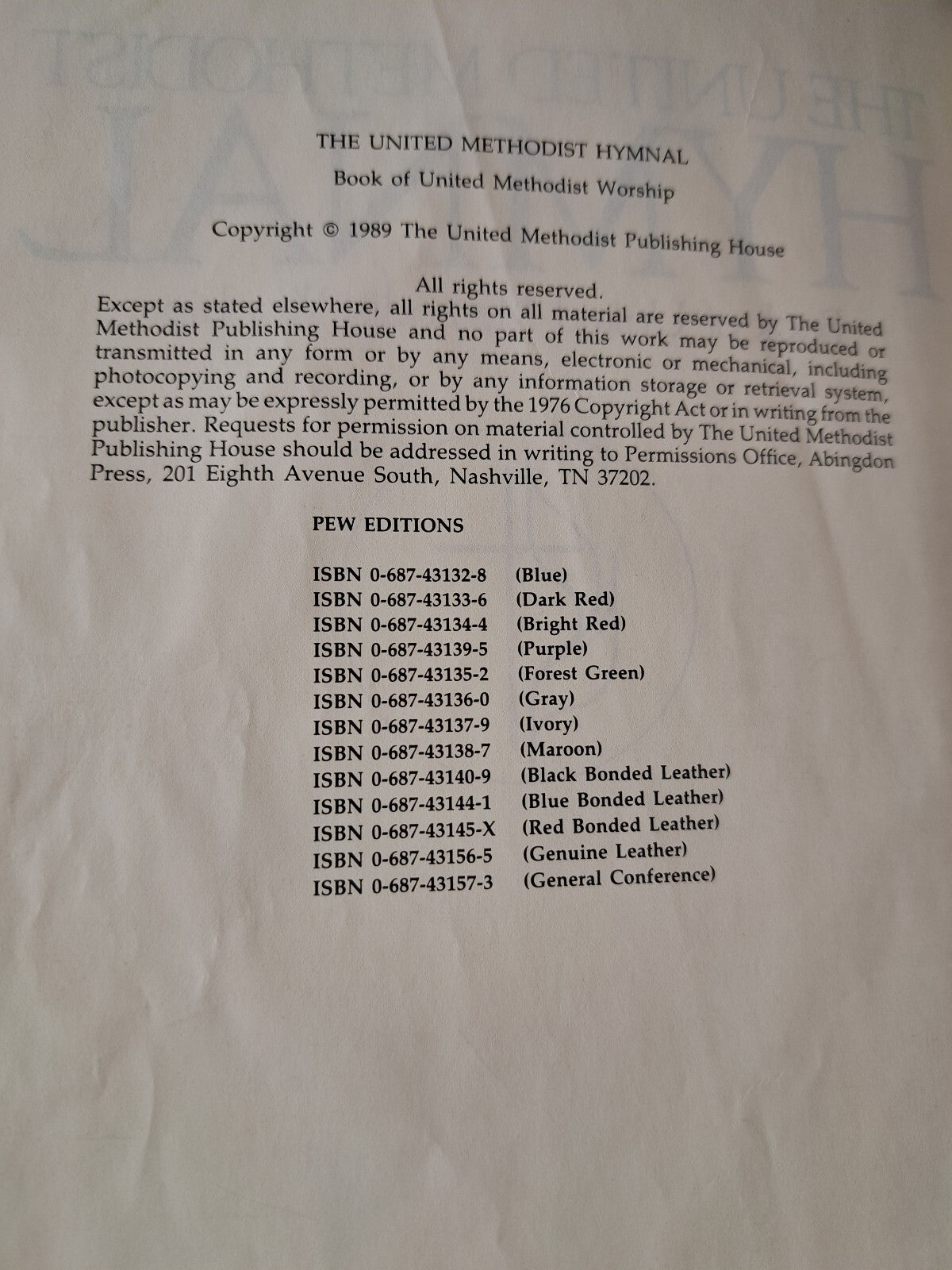 Vintage 1989 The United Methodist Hymnal