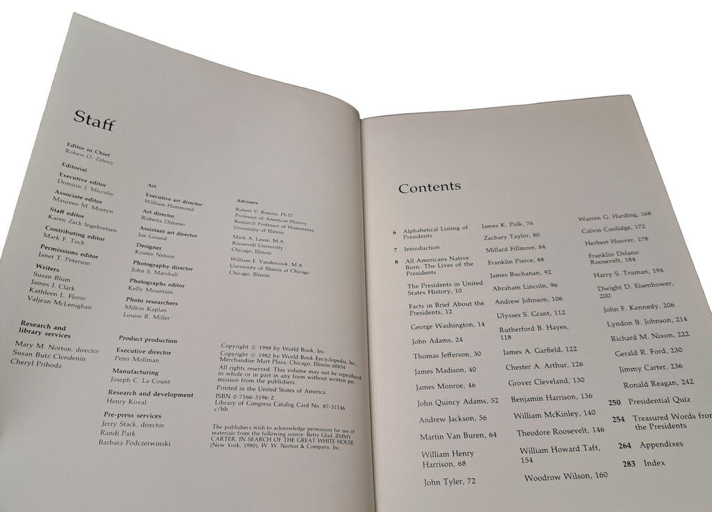 Vintage 1988 edition of World Book of America's Presidents: Portraits of the Presidents