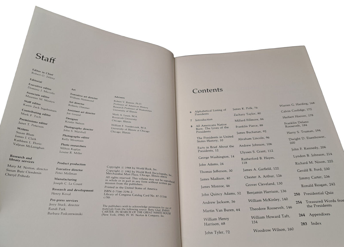 Vintage 1988 edition of World Book of America's Presidents: Portraits of the Presidents