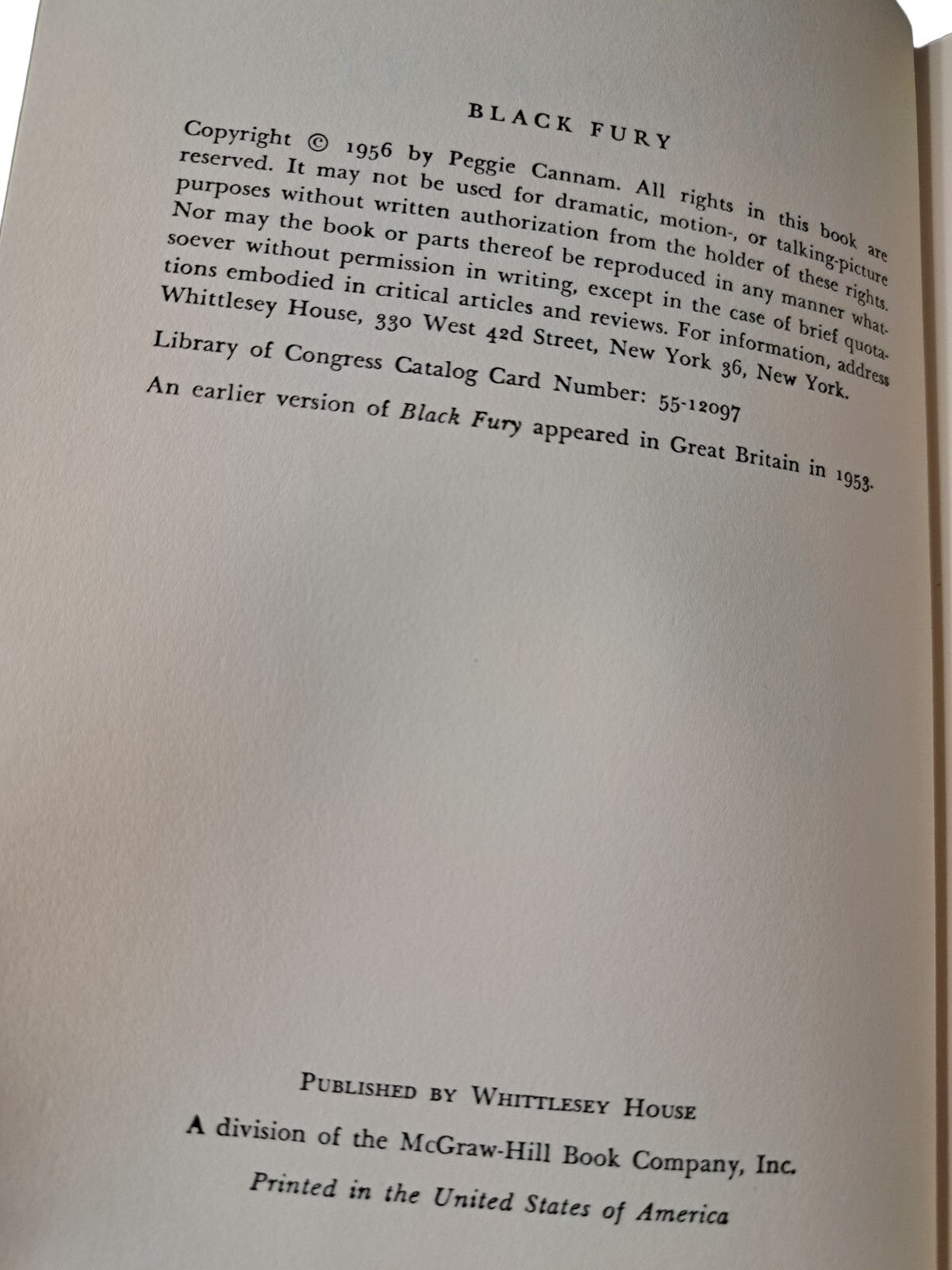 Vintage 1956 Black Fury book by Peggie Cannam