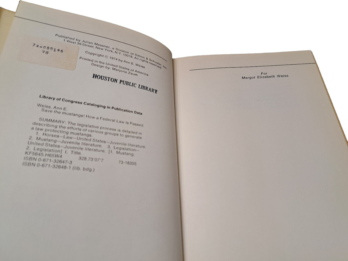 Vintage 1974 Save the Mustangs! How a Federal Law is Passed book by Ann E Weiss