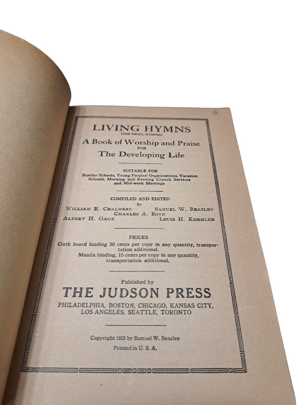 Vintage 1923 Living Hymns: The Small Hymnal book by William Chalmers
